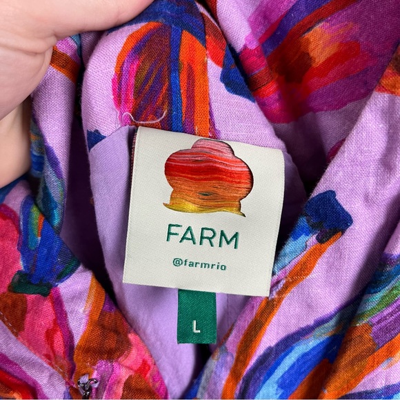 Farm Rio Colored Banana Wrap Mini Dress Linen - Picture 12 of 12